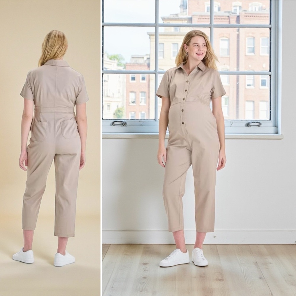 Utility jumpsuit Isabel by Ingrid & Isabel maternity short sleeve beige XL NWT